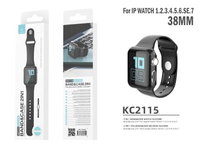 Techancy KC2115 Silicone Watch Band with Screen Protector, Compatible with Apple Watch 38mm, Black