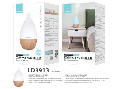 Difusor de aromaterapia Techancy, LD3913, con funci�n de humidificaci�n, blanco con veta de madera
