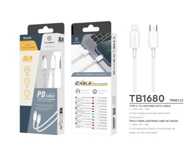 Cable de datos de carga rápida Techancy PD de 18 W, 1,2 m, TB1680, puerto USB-C, IP8/X/11-14, c