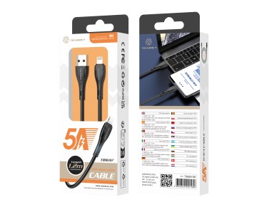 Techancy USB-IP7/8/X/11-14 Data Cable TB1697, 1.2m 5A Fast Charging, Data Transfer, Black