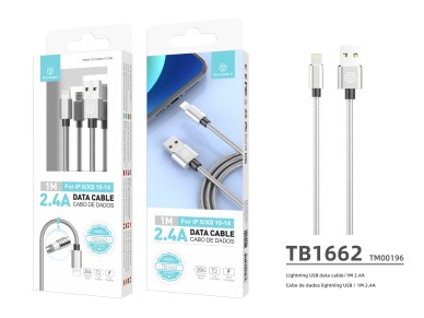Techancy Aluminum Alloy Data Cable 1m TB1662, All-Metal Design, Usb-Ip8/X/11-14, 2.4a Charging. Techancy Aluminum Alloy Data Cable 1m TB1662, All-Metal Design, Usb-Ip8/X/11-14, 2.4a Charging.