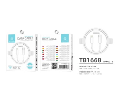 Cable de datos de carga rápida Techancy PD de 20 W y 1 m TB1668, interfaz USB C-IP8/X/11-14, co