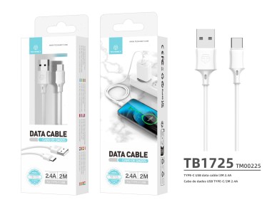 Techancy USB Type-C Data Cable White TB1725, 2 M Long, 2.4 A Charging, Compatible with Type-C Mobile
