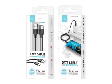 Techancy Cabo De Dados Usb-Tipo C Preto TB1725, 2m De Longa Dist�ncia, Carregamento De 2,4a, Compat�