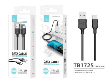 Techancy Cabo De Dados Usb-Tipo C Preto TB1725, 2m De Longa Dist�ncia, Carregamento De 2,4a, Compat�