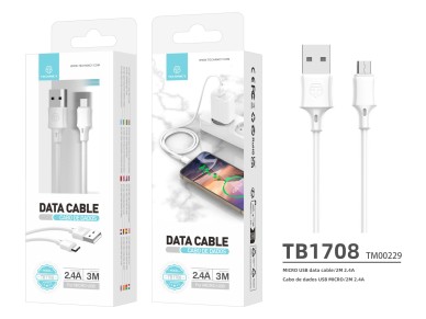 Techancy Charging Cable 3m USB-Micro White TB1708, 2.4A Fast Charging, Long Range Charging 3m
