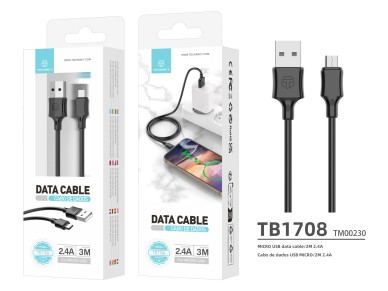 Techancy Charging Cable 3m USB-Micro Black TB1708, 2.4A Fast Charging, Long Range Charging 3m