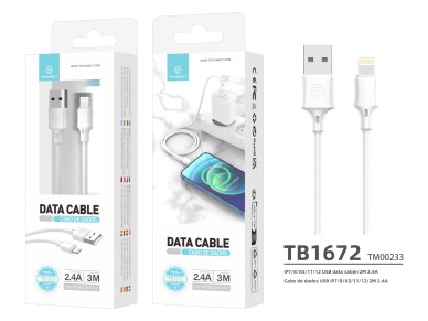 Techancy 3m USB-Lightning Charging Cable White TB1672, 2.4A Fast Charging, Long Range Charging 3m