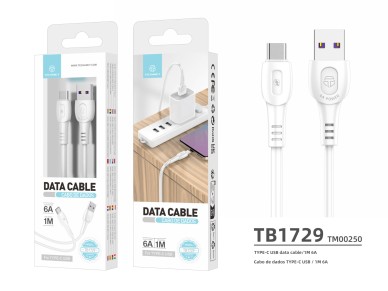 Techancy Cabo De Dados De Carregamento Super-R�pido 6A Branco TB1729, Porta Usb-Tipo-C, 1 M De Compr