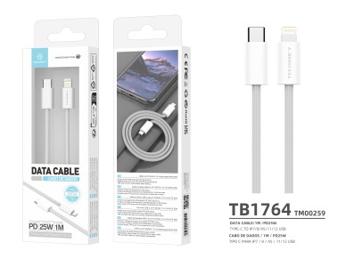 Cable de datos PD Techancy TB1764, 25 W, 1 m, blanco, USB-C a Lightning, compatible con iPhone 8/XS/