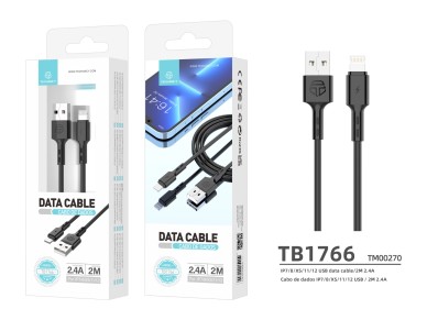 Cable de datos Techancy de 2 m TB1766, 2,4 A para carga IP8/X/11-14, uso a larga distancia, más