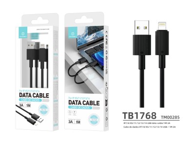 Cable de datos USB-Lightning Techancy negro TB1768, longitud 1 m, admite corriente de 3 A y transfer