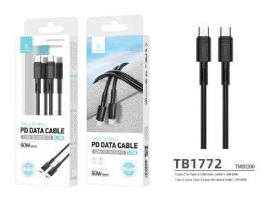 Techancy Fast Charging PD Cable Black 1.5 M TB1772, USB C to USB C Port 60W/20V-3A Charging