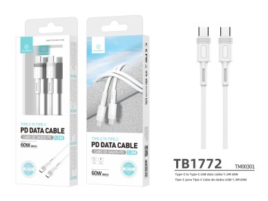Techancy 1.5m White Fast Charging PD Cable TB1772, USB C to USB C Port 60W/20V-3A Techancy 1.5m White Fast Charging PD Cable TB1772, USB C to USB C Port 60W/20V-3A