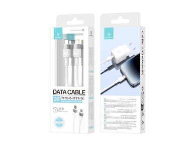 Cable de datos Techancy PD de 30 W, blanco, 1 m, TB1792, USB C-IPX/11/12-14, compatible con carga r&