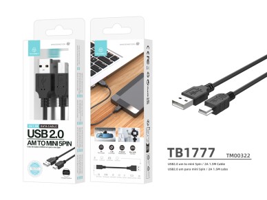 Techancy Cabo De Dados Usb Am Para Mini 5pin 1.5m Preto TB1777, Compat�vel Com Disco R�gido, Gravado