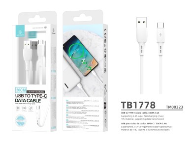 Techancy Cabo De Dados Usb- Tipo C Branco TB1778, Carregamento 2,4A, 30cm Adequado Para Utiliza��o C