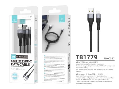 Cabo De Dados Usb Tipo C Preto TB1779, Carregamento R�pido De 3,1 A, Suporta Transfer�ncia De Dados 