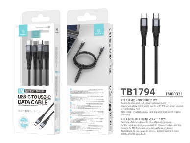 Techancy PD USB C to USB C Fast Charging Cable Black TB1779, 60W Fast Charging, Length 1m Techancy PD USB C to USB C Fast Charging Cable Black TB1779, 60W Fast Charging, Length 1m