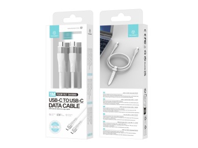 Techancy PD USB C to USB C Fast Charging Cable White TB1779, 60W Fast Charging, Length 1M