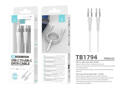 Techancy PD USB C to USB C Fast Charging Cable White TB1779, 60W Fast Charging, Length 1M