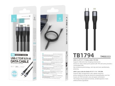 Techancy Cabo de carregamento r�pido PD USB C para Lightning Preto TB1779, carregamento r�pido de 30