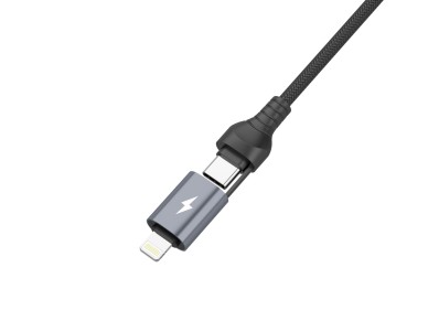 Techancy Cabo De Dados Usb 2 Em 1 Preto TB1739, Carregamento R�pido De 3,1 A, Tipo C/Lightning Em Am