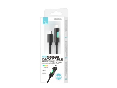 Cable USB-C a Lightning Techancy TB1797, 1 metro/30 vatios, luces RGB, trenzado de aluminio, compati
