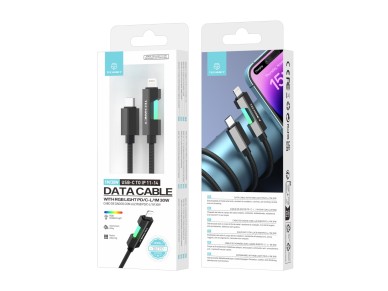 Cable USB-C a Lightning Techancy TB1797, 1 metro/30 vatios, luces RGB, trenzado de aluminio, compati