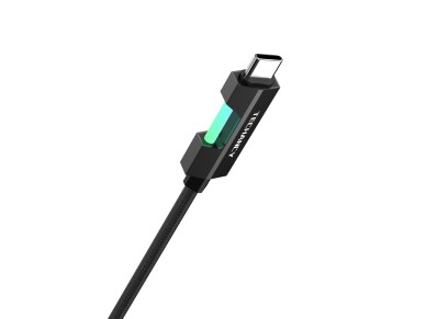 Cable de datos USB-C a USB-C Techancy TB1797, 1 m/60 W con luz RGB, trenzado de aluminio, negro