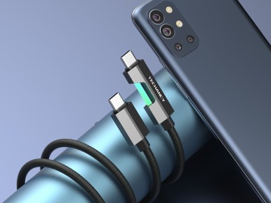 Cable de datos USB-C a USB-C Techancy TB1797, 1 m/60 W con luz RGB, trenzado de aluminio, negro