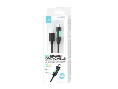 Cable de datos USB-C a USB-C Techancy TB1797, 1 m/60 W con luz RGB, trenzado de aluminio, negro