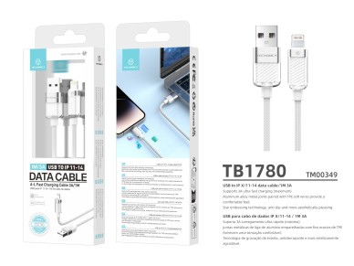 Techancy Cabo De Dados Ip 11-14/Usb 1m/3A Branco TB1780, Compatível Com Iphone/Ipad Carregamento Ráp Techancy Cabo De Dados Ip 11-14/Usb 1m/3A Branco TB1780, Compatível Com Iphone/Ipad Carregamento Ráp