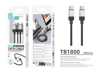 Cable de datos PD Techancy TB1800, 60 W, 1 m, negro, USB-C a USB-C, conector de aleación de alu