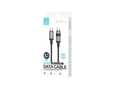 Cable USB-C a USB-C Techancy TB1801, 100 W, 1,5 m, negro, indicador LED de potencia, conector de alu
