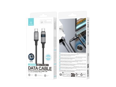 Cable USB-C a USB-C Techancy TB1801, 100 W, 1,5 m, negro, indicador LED de potencia, conector de alu