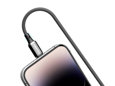 Cable USB-C a Lightning Techancy TB1802, 27 W, 1 m, negro, conector de aluminio, diseño antides