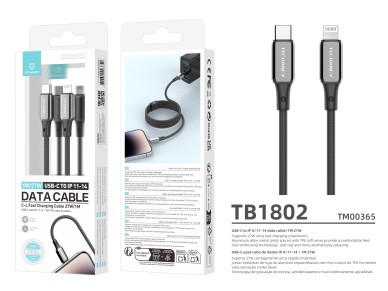 Cable USB-C a Lightning Techancy TB1802, 27 W, 1 m, negro, conector de aluminio, diseño antides