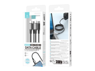 Techancy USB-C to USB-C Cable TB1802, 60W, 1m Black, Aluminum Connector, Non-Slip Design, Fast Trans