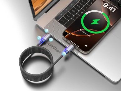 Cable magnético Techancy TB1802 USB-C a USB-C de 1 m y 60 W PD, compatible con carga de 30 W y 