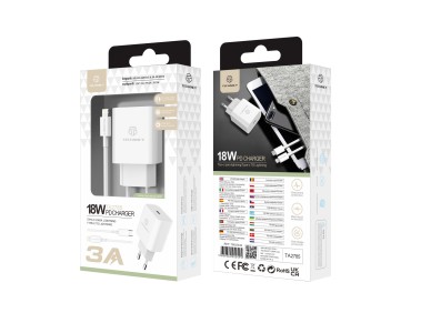 Techancy 18W PD Charger TA2785, USB-C to Lightning Cable Set, 3A Fast Charging, Compact and Portable