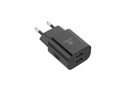 Techancy 2USB Wall Charger Black TA2790, 5V-2.4A Charging, 1m Lightning Cable Set, Compatible with i