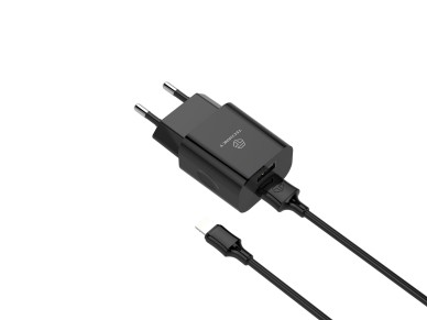 Techancy 2USB Wall Charger Black TA2790, 5V-2.4A Charging, 1m Lightning Cable Set, Compatible with i