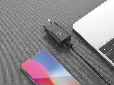 Techancy 2USB Wall Charger Black TA2790, 5V-2.4A Charging, 1m Lightning Cable Set, Compatible with i