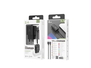 Techancy 2USB Wall Charger Black TA2790, 5V-2.4A Charging, 1m Lightning Cable Set, Compatible with i