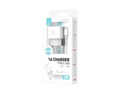 Techancy USB Charger for Mobile Phone White TA2776, Stable Charging 5V-1A with USB-Type-C Cable Set 