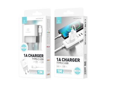 Techancy USB Charger for Mobile Phone White TA2776, Stable Charging 5V-1A with USB-Type-C Cable Set 