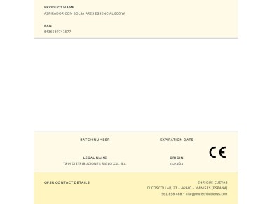 Ares essential 800 w bag vacuum cleaner