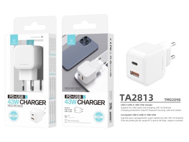 Techancy Fast Charger Techancy 43w White TA2813, Pd+Usb Design, Compatible With Ip 8-16 And Android Techancy Fast Charger Techancy 43w White TA2813, Pd+Usb Design, Compatible With Ip 8-16 And Android
