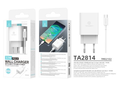Techancy Carregador de 33 W, TA2814, com cabo USB-C para Type-C de 1 m/60 W PD de carregamento r�pid